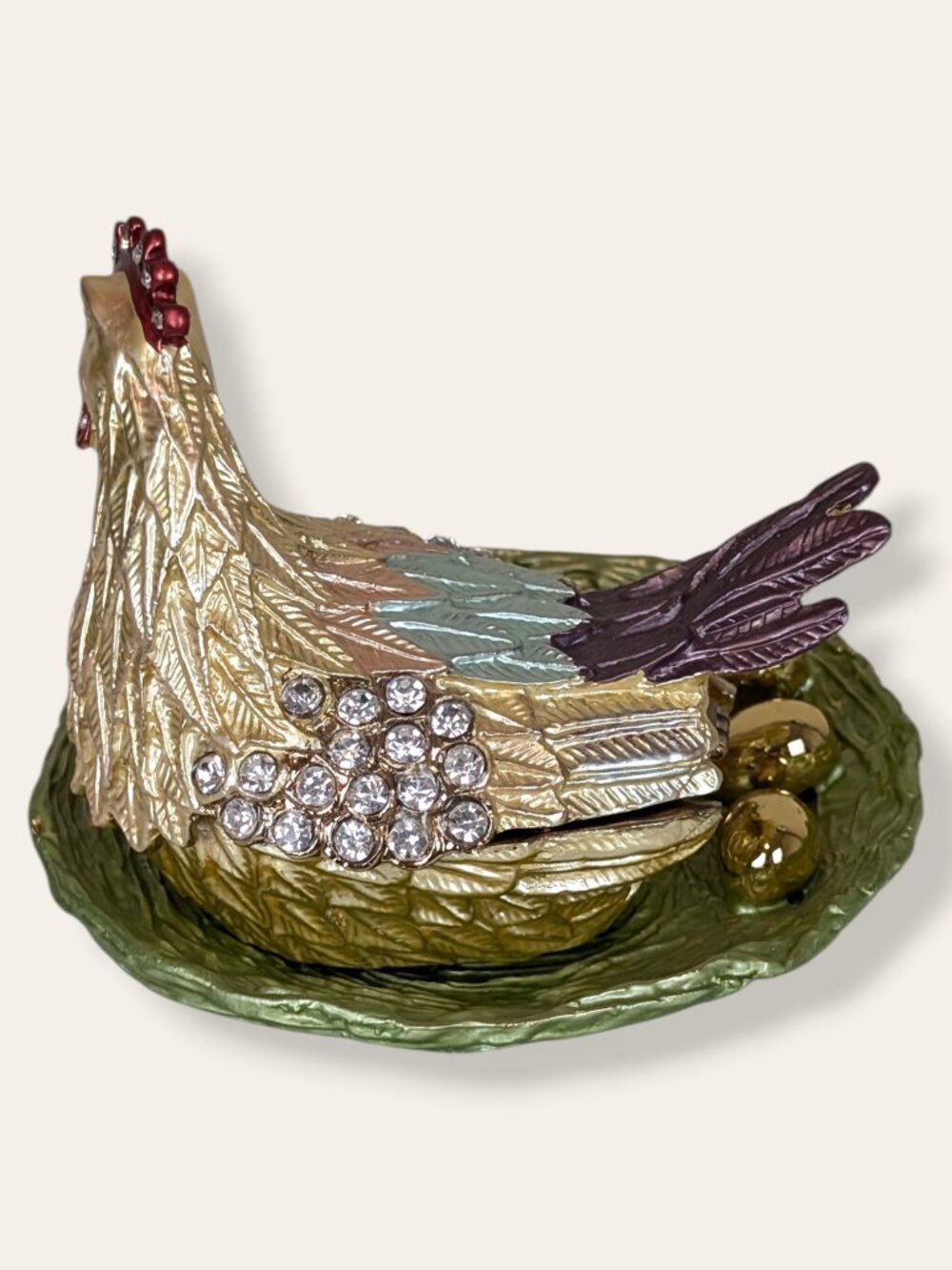 Large Metal Enamelled Hen Trinket Box - Picture 3 of 9
